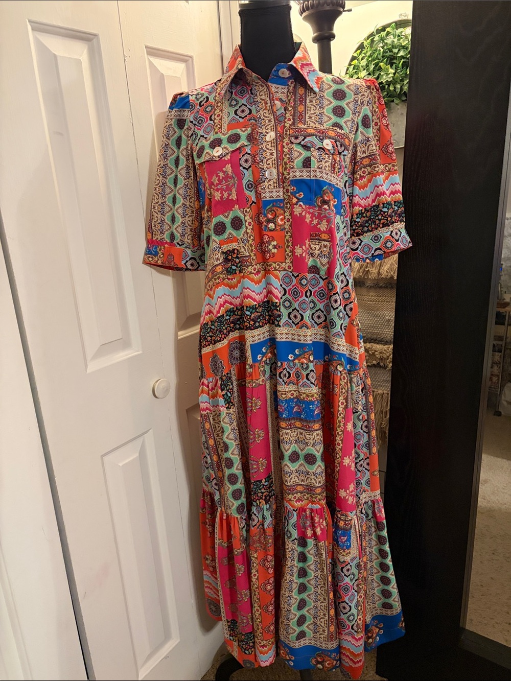 Multicolor Patchwork Maxi Dress - Vibrant Print